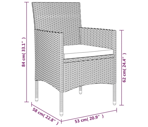 Juego de comedor para jardín 5 piezas con cojines gris y negro