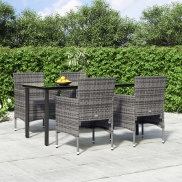 Juego de comedor para jardín 5 piezas con cojines gris y negro