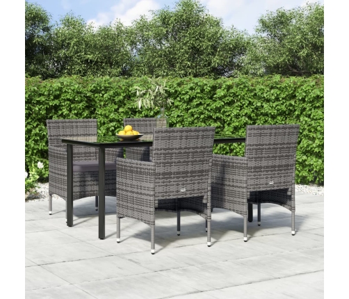 Juego de comedor para jardín 5 piezas con cojines gris y negro