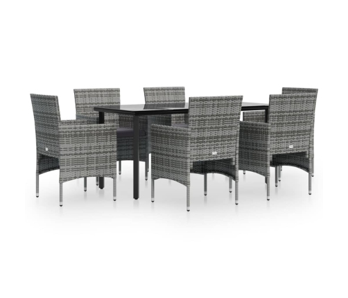 Juego de comedor de jardín 7 piezas con cojines gris y negro