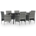 Juego de comedor de jardín 7 piezas con cojines gris y negro