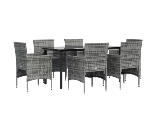 Juego de comedor de jardín 7 piezas con cojines gris y negro