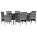 Juego de comedor de jardín 7 piezas con cojines gris y negro