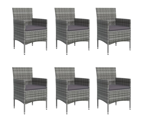 Juego de comedor de jardín 7 piezas con cojines gris y negro