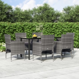 Juego de comedor de jardín 7 piezas con cojines gris y negro