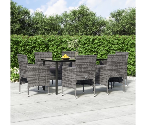 Juego de comedor de jardín 7 piezas con cojines gris y negro