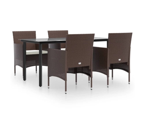 Juego de comedor de jardín 5 piezas con cojines marrón y negro