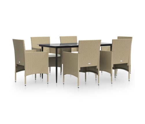 Juego de comedor de jardín 7 piezas con cojines beige y negro