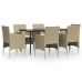 Juego de comedor de jardín 7 piezas con cojines beige y negro