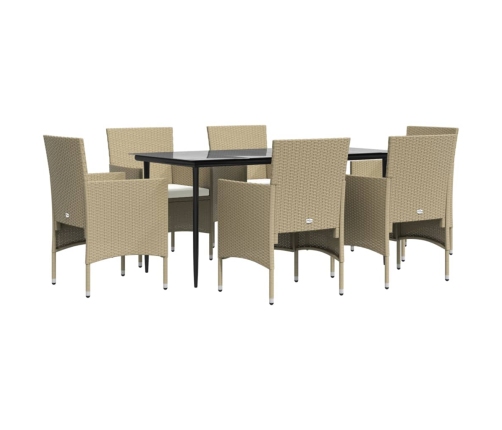 Juego de comedor de jardín 7 piezas con cojines beige y negro