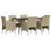 Juego de comedor de jardín 7 piezas con cojines beige y negro