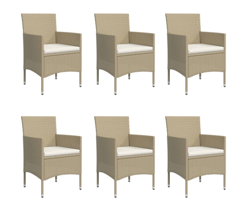 Juego de comedor de jardín 7 piezas con cojines beige y negro