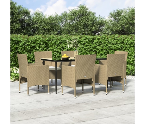 Juego de comedor de jardín 7 piezas con cojines beige y negro