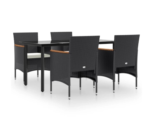 Juego de comedor de jardín 5 piezas con cojines negro