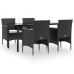 Juego de comedor de jardín 5 piezas con cojines negro