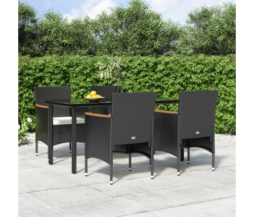 Juego de comedor de jardín 5 piezas con cojines negro