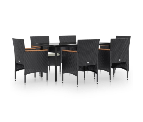 Juego de comedor de jardín 7 piezas con cojines negro