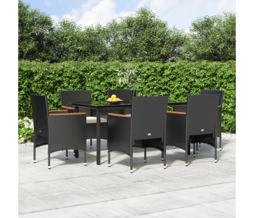 Juego de comedor de jardín 7 piezas con cojines negro