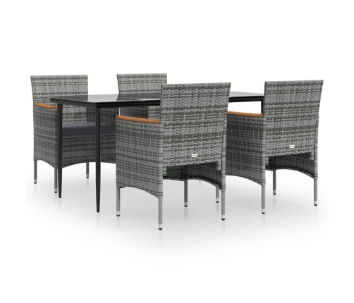 Juego de comedor para jardín 5 piezas con cojines gris y negro