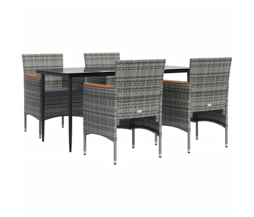 Juego de comedor para jardín 5 piezas con cojines gris y negro
