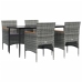Juego de comedor para jardín 5 piezas con cojines gris y negro