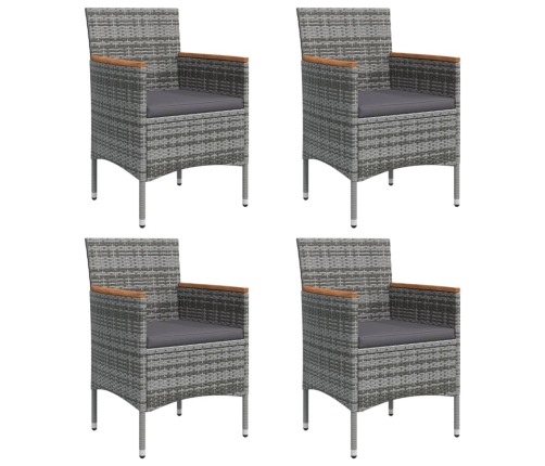 Juego de comedor para jardín 5 piezas con cojines gris y negro