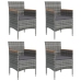 Juego de comedor para jardín 5 piezas con cojines gris y negro