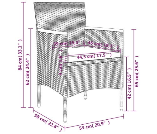 Juego de comedor para jardín 5 piezas con cojines gris y negro