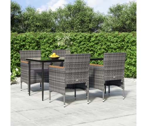 Juego de comedor para jardín 5 piezas con cojines gris y negro