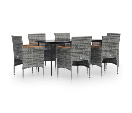 Juego de comedor de jardín 7 piezas con cojines gris y negro