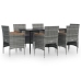 Juego de comedor de jardín 7 piezas con cojines gris y negro