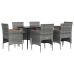 Juego de comedor de jardín 7 piezas con cojines gris y negro