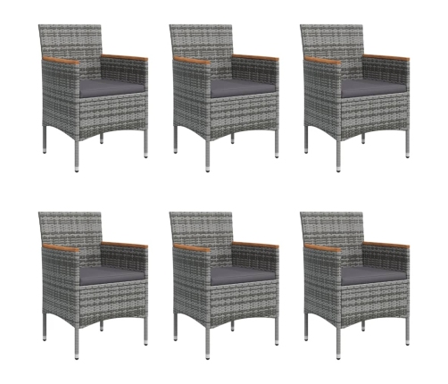 Juego de comedor de jardín 7 piezas con cojines gris y negro