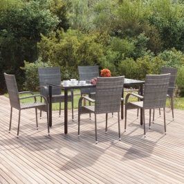 Juego de comedor de jardín 7 piezas ratán sintético gris