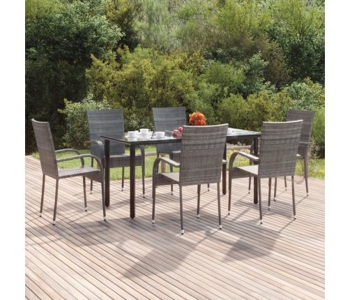 Juego de comedor de jardín 7 piezas ratán sintético gris