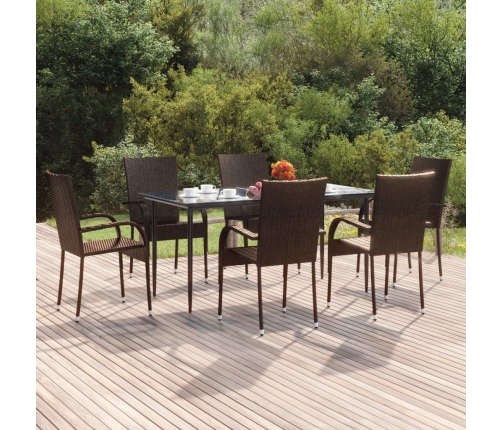 Juego de comedor de jardín 7 piezas ratán sintético marrón