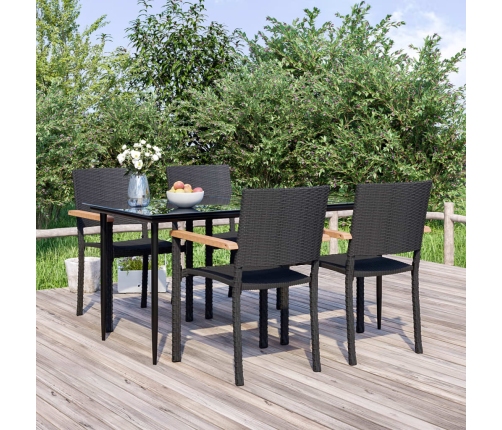 Juego de comedor de jardín 5 piezas ratán sintético negro