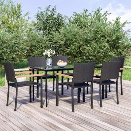 Juego de comedor de jardín 7 piezas ratán sintético negro