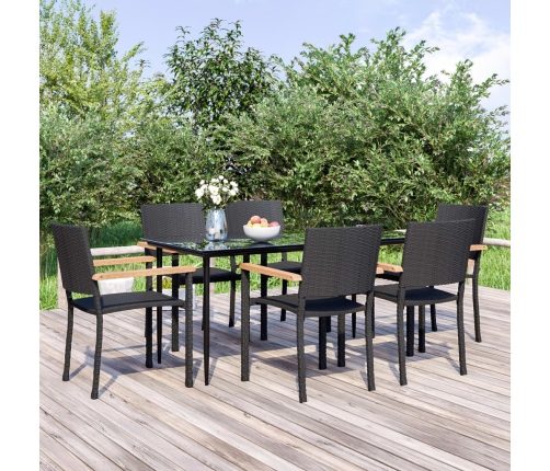Juego de comedor de jardín 7 piezas ratán sintético negro
