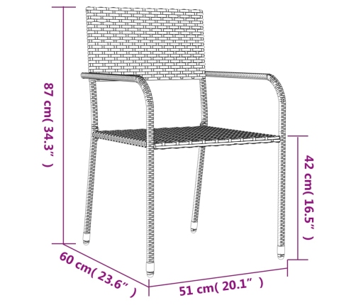 Juego de comedor para jardín 5 piezas ratán sintético gris