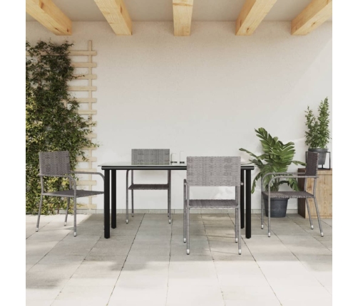 Juego de comedor para jardín 5 piezas ratán sintético gris