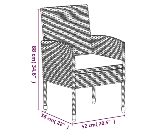 Set de muebles jardín 5 pzas con cojines ratán sintético negro