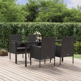 Set de muebles jardín 5 pzas con cojines ratán sintético negro