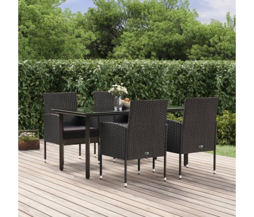 Set de muebles jardín 5 pzas con cojines ratán sintético negro