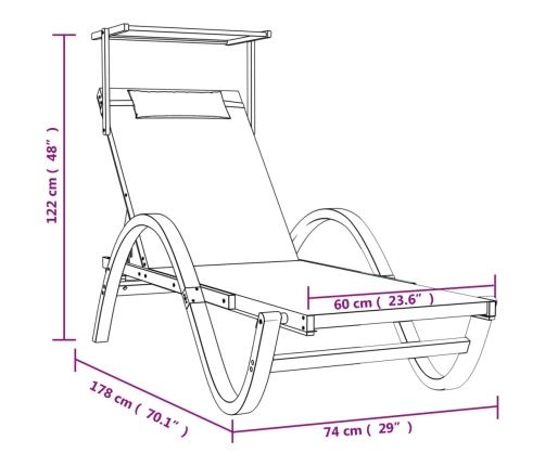 vidaXL Tumbona con dosel textileno blanco y madera maciza de álamo