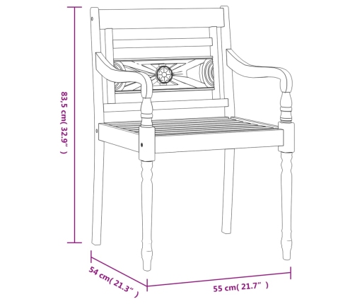 Juego de comedor para jardín 3 pzas madera maciza de teca