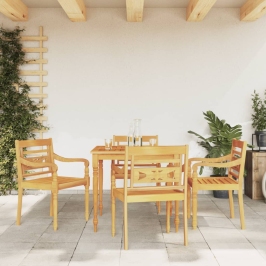 Juego de comedor para jardín 5 piezas madera maciza de teca