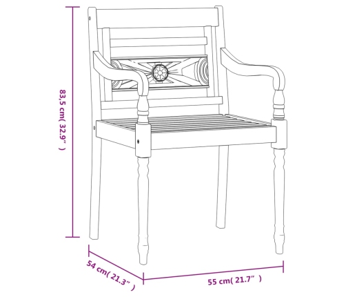 vidaXL Sillas Batavia 4 uds madera maciza de teca encalada