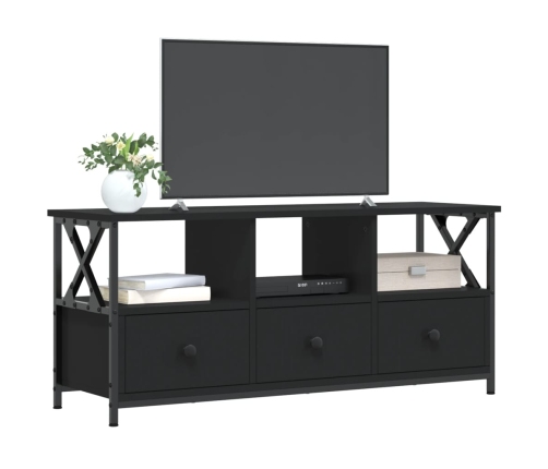 Mueble de TV hierro y madera contrachapada negro 102x33x45 cm