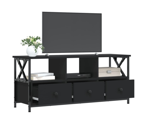 Mueble de TV hierro y madera contrachapada negro 102x33x45 cm